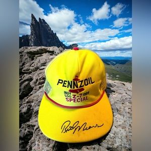 Racing Indy 500 Pennzoil SnapBack Mesh Trucker Hat With Red Rope Embroidery